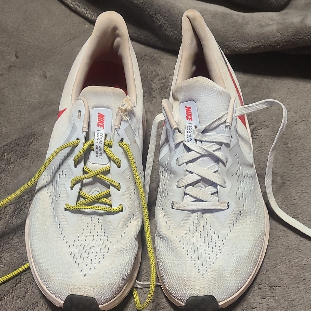Nike Light Blue and Red Running Shoes with Yellow And Light Blue  Laces